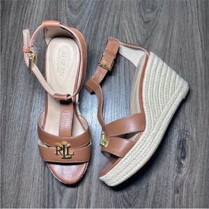 Size 8.5: Lauren by Ralph Lauren Brown Hale Espadrille Wedge Sandals